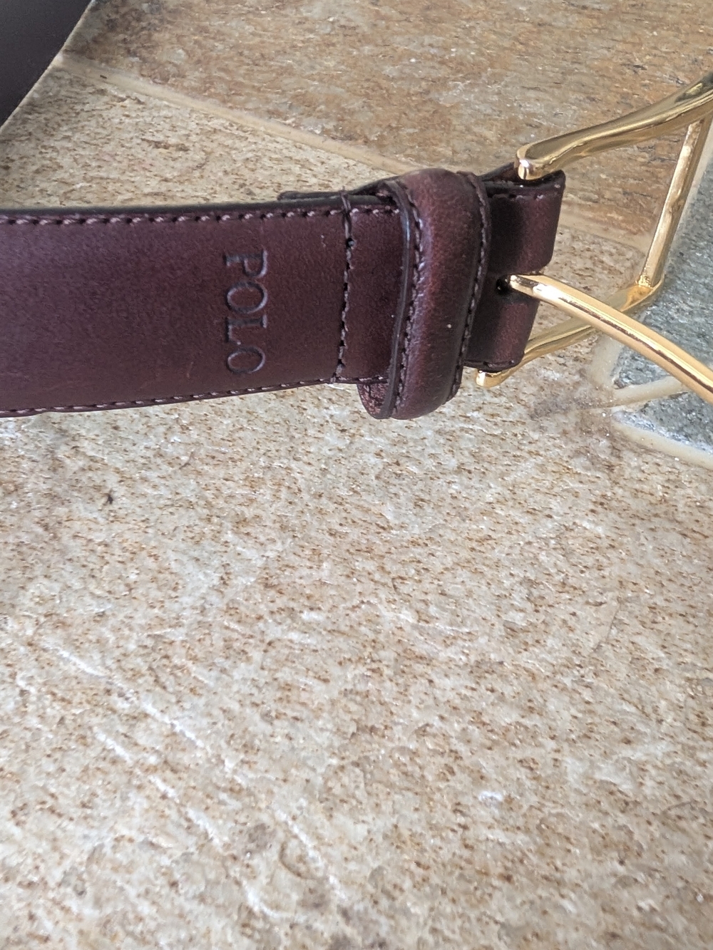 POLO Leather Belt in Deep Burgundy with Gold Buckle 40/100.